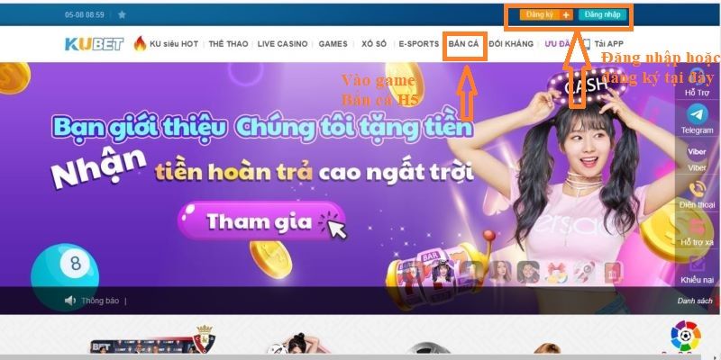 Vào game săn thưởng H5 theo hình minh họa